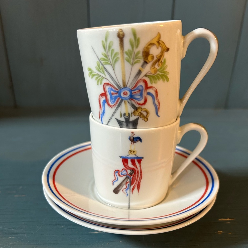 Elegant Porcelain Espresso Cup Set with Red and Blue Accents